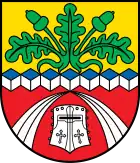 Hersehender Kübelhelm im Wappen von Halbs