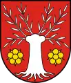 WeidenIn Rot eine bewurzelte silberne (weiße) Weide, deren Stamm von zwei goldenen (gelben) Rosen begleitet ist