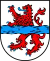 Blaubewehrter und -gezungter roter Löwe von Pfalz-Zweibrücken im Wappen von Winterbach