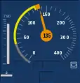 Erhebliche Überschreitung der zulässigen Geschwindigkeit während einer Bremsung. (Bei zulässigen 128 km/h beträgt die tatsächliche Geschwindigkeit 135 km/h.)