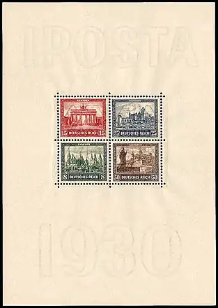 Ungestempelter IPOSTA-Block 1930 auf Brief, Block 1 Deutsches Reich 1930