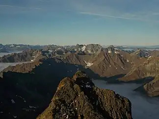 Blick vom Hohen Riffler nach Südwesten über das Verwall bis zum 232 km entferntem Weisshorn