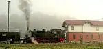 Dampflok im Morgennebel am Bahnhof Grimmenthal