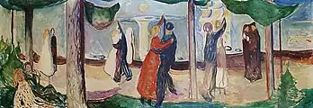 Tanz am Strand (Freia Fries) (1922), Öl auf Leinwand, 134 × 387 cm, Freia-Schokoladenfabrik, Oslo