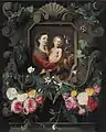 Gemeinsam mit Cornelis Schut (zugeschr.): Madonna mit Kind und dem Johannesknaben in einer Kartusche mit Rosen, signiert, ca. 1640er Jahre, Öl auf Holz, 67,4 × 54,6 cm, Privatsammlung (?)
