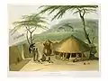 „Hütte in Betschuanaland“, Aquatinta 1804