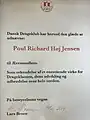 Ehrenmitgliedschaft des Dänischen Drachen Klubs (dän.: Dansk Drage Klub)