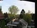 Blick vom Dachgeschoss auf die Villa Andreae und die Burgruine