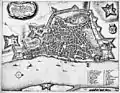 1646: Plan der Stadt Mainz von Merian, das Heiligkreuzstift befindet sich in der oberen Hälfte des linken Bildrandes.