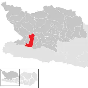 Lage der Gemeinde Dellach im Drautal im Bezirk Spittal an der Drau (anklickbare Karte)