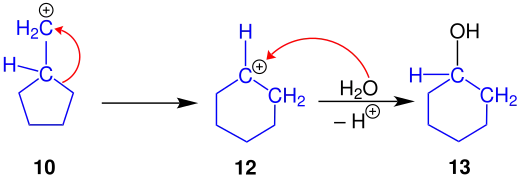 Reaktionsmechanismus der Ringvergrößerung der Demjanov-Umlagerung, b