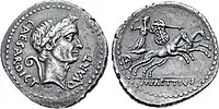 Denar des Marcus Mettius mit Porträt Caesars, 44 v. Chr.
