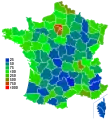 Bevölkerungsdichte nach Department, Die Diagonale du vide ist in blau