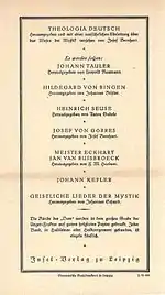 Verlagswerbung „Der Dom“ (IV 442, Vor- und Rückseite) mit einer Liste der Titel