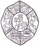 Wappen des Dorfes Ziemeļciems. Zeichnung des Lipaiker Pastors W. Eschen aus dem Jahr 1887.