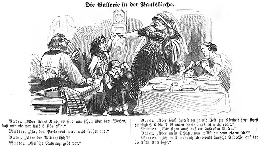 Die Gallerie in der Paulskirche, Karikatur, Fliegende Blätter 1848 (Heft 162)