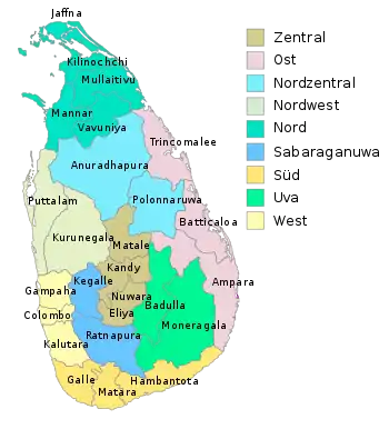Distrikte von Sri Lanka nach Farben der Provinzen