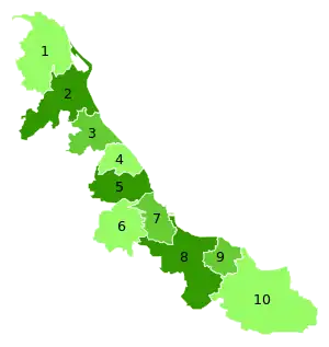 Karte mit den 10 verschiedenen Großregionen des Bundesstaates