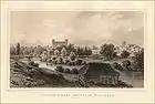 Die Burgruine (links) und die Villa Todleben (rechts) im 19. Jahrhundert