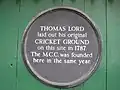 Gedenktafel am ersten Lord’s Cricket Ground