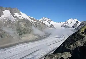 Von Süden mit Aletschgletscher zwischen Dreieckhorn (Vordergrund links) und Mönch