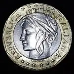 Vorderseite einer 1000-Lire-Münze