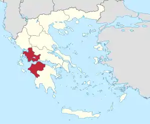 Lage der Region Westgriechenland innerhalb Griechenlands