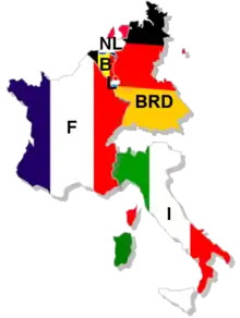 Grafik der Länder Frankreich, Westdeutschland, Niederlande, Belgien, Luxemburg und Italien.