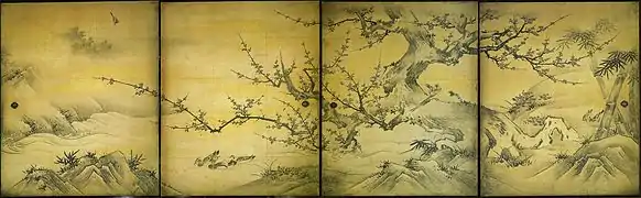 Schiebetüren „Blumen und Vögel der vier Jahreszeiten“ im Jukō-in