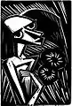 Linolschnitt, Frau mit Blumen, 1920
