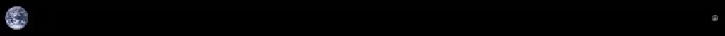 Korrektes Größen- und Abstandsverhältnis zwischen Erde und Mond.