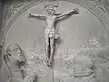 Die manchmal als früheste Stadtansicht Eberns gedeutete Darstellung im Hintergrund des Epitaphs des Georg IV. und der Anna von Rotenhan