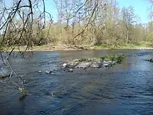 Breite, flache Stelle und Kiesbank unterhalb der Brücke zwischen Zennern und Obermöllrich