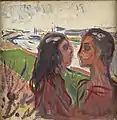 Anziehung in der Landschaft (1908), Öl auf Karton, 35 × 34,5 cm, Munch-Museum Oslo