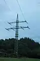 Ehemaliger Abzweigmast an der Gomaringer Schleifenmühle, an dem die Anlage 0704 endete, im Jahr 2011