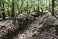 Ehemaliger Schießstand im Wolfer Wald mit Blick zum Zielwall mit Unterstand links
