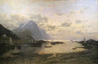 Dampskipsanløp i Lofoten von Adelsteen Normann (1885)