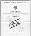 Patenturkunde Motec für die BRD