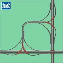 Autobahnkreuz, „Einquadrantenlösung“
