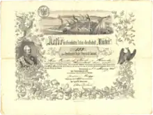 Aktie der Eisenhütten-Actien-Gesellschaft "Blücher" über 200 Taler, ausgestellt am 1. März 1858 in Dortmund. August Kromayer leitete das Werk als Vorsitzender der Verwaltungsrates.