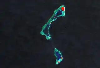 Falschfarben-Satellitenbild, Elato ist oben(unten ist Lamolior)