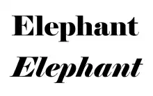 Die digitale Fat-Face-Schriftart „Elephant“ von Matthew Carter. Oben der normale, unten der kursive Schnitt.