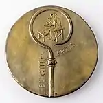 Eligiuspreis-Medaille (von 1992 bis 2019 vergebene Form) des Preisträgers Peter Götz Güttler(Bronzierter Weißmetallguss, 106 mm, um 700 g)