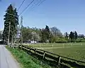 Blick aus Westen durch die Rotbuchenreihe auf den Quellhof