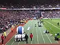 Die achtspurige 100-Meter-Kunststoffbahn im Stadion.