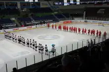 Aufstellung der Mannschaften aus Deutschland und Weißrussland bei der U20-Junioren-Weltmeisterschaft der Division IA 2012