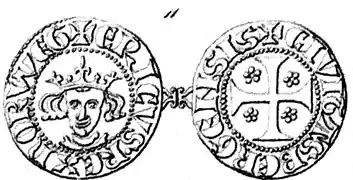 Pfennig-Münze Eriks II. (Albi rosati = hvitroser) mit einem Feingehalt von 219 ‰.