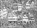 Landsknechte erstürmen eine Stadt, Darstellung aus der Schweizerchronik, erschienen in Zürich 1548