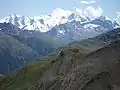 Blick von der Hütte auf die Berninagruppe