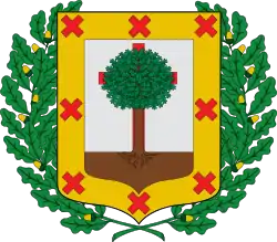 Baum und Kranz um den Wappenschild der Provinz Bizkaia, Spanien